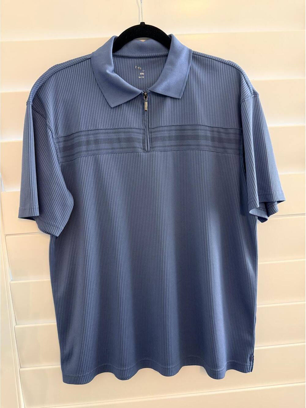 Men Regular Large Blue Ribbed Polo Shirt Half Zip - Picture 1 of 5